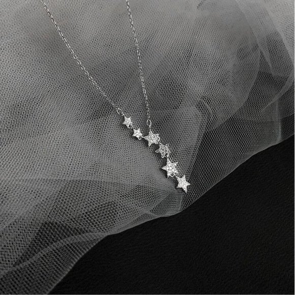 NEW 925 Sterling Silver Diamond Star Necklace B - Picture 6 of 7